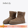bellalily2023冬季复古牛皮，雪地靴女增高中筒靴，保暖时装靴子