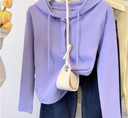 紫色连帽卫衣女薄款2023秋季小个子短款修身长袖t恤上衣外套