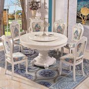 欧式餐桌椅组合圆桌带转盘，实木大理石餐桌圆形，家用小户型饭桌家具