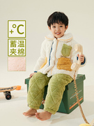 男童家居服套装保暖夹棉珊瑚绒法兰绒可爱儿童睡衣冬季加厚款
