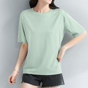 浅绿色宽松莫代尔棉短袖，t恤女薄款夏季纯色百搭休闲大码体恤