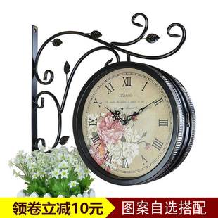 复古装饰静音欧式双面钟美式(钟美式)个性，钟表挂钟客厅工艺术时钟两面挂表