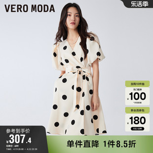 Vero Moda奥莱连衣裙子春秋优雅气质甜美泡泡袖法式波点裙女