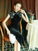 黑色丝绒旗袍2022年性感时尚，长款显瘦复古中国风改良连衣裙女