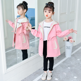 女童春秋装外套韩版加棉，加厚洋气儿童上衣，小女孩中长款风衣