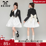 keiko学院风黑色短款小西装2023秋季小众设计蝴蝶结饰西服外套潮