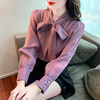 秋装2024年时尚雪纺职业衬衫，女长袖飘带紫色，衬衣气质春秋上衣