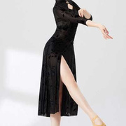 之梵舞中国风古典舞旗袍身韵演出舞蹈服专业跳舞专用弹力黑色网纱