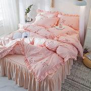 粉色韩版全棉木耳边公主风1.8米四件套单件纯棉床裙被套床上用品