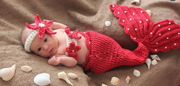 影楼儿童摄影服装 新生儿卡通毛衣 手工毛线编织婴儿拍照服美人鱼
