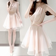 雪纺连衣裙假两件套装女夏韩版中长款时尚显瘦小清新裙子