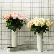 仿真玫瑰花客厅餐桌装饰家居摆件花束婚庆布景10头绢花月季玫瑰