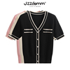 JZZDEMM双间色条V领针织短袖开衫女夏薄款粉色甜美时尚温柔风上衣