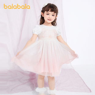 巴拉巴拉儿童连衣裙夏装2022款式女童公主裙小童假两件宝宝裙子潮