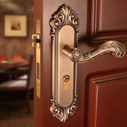 欧式门锁家用通用型室内卧室静音黄古铜房间木门锁把手中式仿古铜