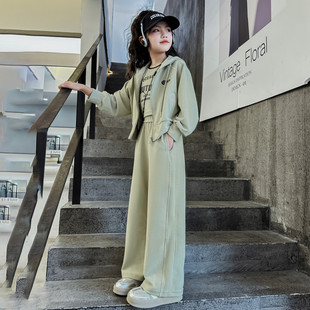 巴柆巴柆韩国女童卫衣套装，春秋2024洋气，运动中大童三件套
