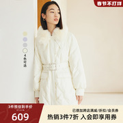 Lily/丽丽羽绒服冬季女白色长款毛领腰带保暖羽绒外套