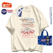NASA联名美式重磅纯棉短袖T恤女大码休闲宽松圆领印花情侣上衣服