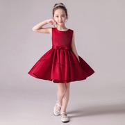 公主裙2022女童蓬蓬短裙主持人儿童钢琴夏季红色小礼服演出服