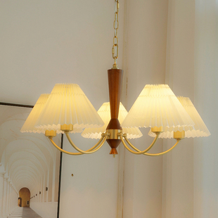 北欧复古全铜吊灯vintage少女中古法式百褶布艺客厅餐厅卧室灯具