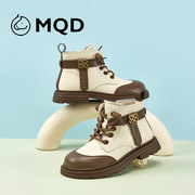 MQD马骑顿童鞋男童靴子冬季马丁靴儿童短靴女童加绒保暖皮靴