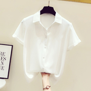 白色衬衫女士高级感职业雪纺短袖上衣2024夏季薄款设计感衬衣