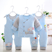 宝宝冬装套装婴儿，棉衣三件套0-1岁加厚棉袄新生儿衣服纯棉背