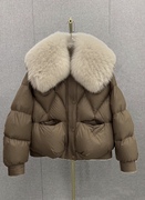2023韩版冬季白鹅绒(白鹅绒)服女短款超大狐狸毛领可拆卸皮草宽松保暖外套