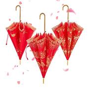 大红雨伞结婚新娘伞，出嫁创意高档蕾丝，复古长柄两用婚庆伞女方