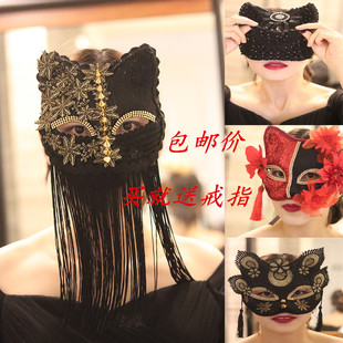 威尼斯狐狸猫女面具重手工装饰蒙面歌王，日式万圣节假面舞会派对