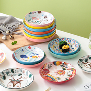 日式卡通可爱盘子家用创意陶瓷盘子，菜盘网红圆盘汤盘早餐盘西餐盘