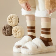 加厚袜子女冬季保暖中筒袜美拉德加绒毛巾袜防臭条纹毛圈女士长袜