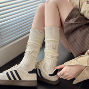 白色小腿袜秋冬加厚烟灰色中筒袜卡其色堆堆袜咖啡色破洞靴子袜子