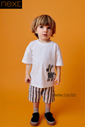 英国Next男童白色卡通斑马短袖T恤条纹短裤套装N33-655