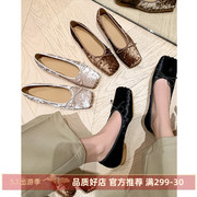 Kmeizu法式优雅~低跟2cm单鞋女春季丝绒蝴蝶结芭蕾舞鞋小众中国风