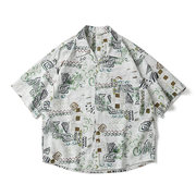 大阪纪潮牌新中式短袖衬衫，男古巴风，夏季海边度假沙滩花衬衣男
