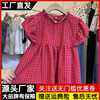韩国东大门小飞袖红色格子衬衫女夏季减龄泡泡袖独特上衣短袖衬衣