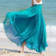 海边度假裙2024夏季波西米亚长裙八米大摆半身裙雪纺沙滩裙子