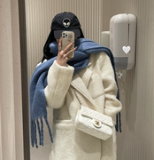 韩版洋气白色羊毛呢西装，外套女冬宽松加厚保暖休闲马海毛大衣