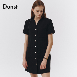 Dunst2023春季经典斜纹软呢连衣裙小香风中长款修身UDDR3B224