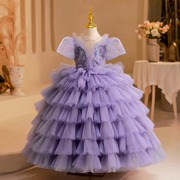 儿童礼服高端紫色女童走秀公主，裙洋气生日宴会，主持人钢琴演出服夏