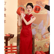 新娘红色中式订婚礼服连衣裙，回门便装结婚高级感改良女旗袍敬酒服