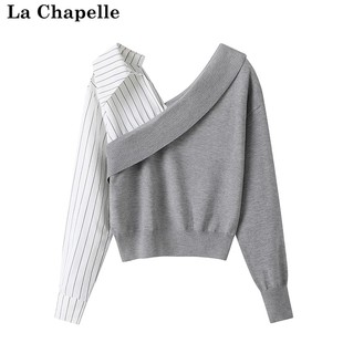 拉夏贝尔/La Chapelle法式气质针织衫女衬衫秋装拼接长袖上衣