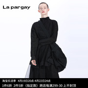 纳帕佳套头长袖针织衫2024春季女式黑色休闲宽松薄款高领上衣