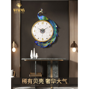 现代轻奢纯铜挂钟2024客厅家用挂墙钟表创意高档贝壳静音时钟