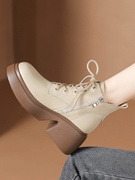 马丁靴女高跟靴，2023英伦风侧拉链今年流行的增高粗跟厚底短靴