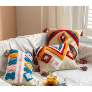软装搭配摩洛哥风，民族风簇绒彩色，抱枕棉质帆布装饰