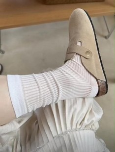 Ksox东大门夏季薄款女袜韩国纯色坑条透气弹力微透加长中筒堆堆袜