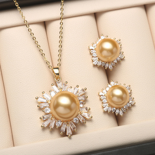 欧美时尚贝壳珍珠项链耳钉女气质宴会锆石，微镶贝珠吊坠套装送妈妈