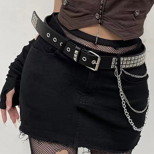 哥特重金属蒙古包朋克铆钉，挂链腰带男女通用时尚，个性潮流皮带黑色